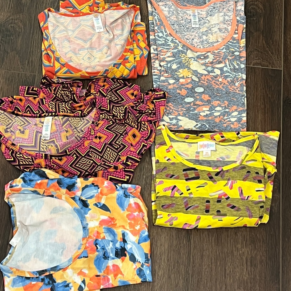 Lularoe Irma Classic Colorful Patterned T-Shirts Lot of 5